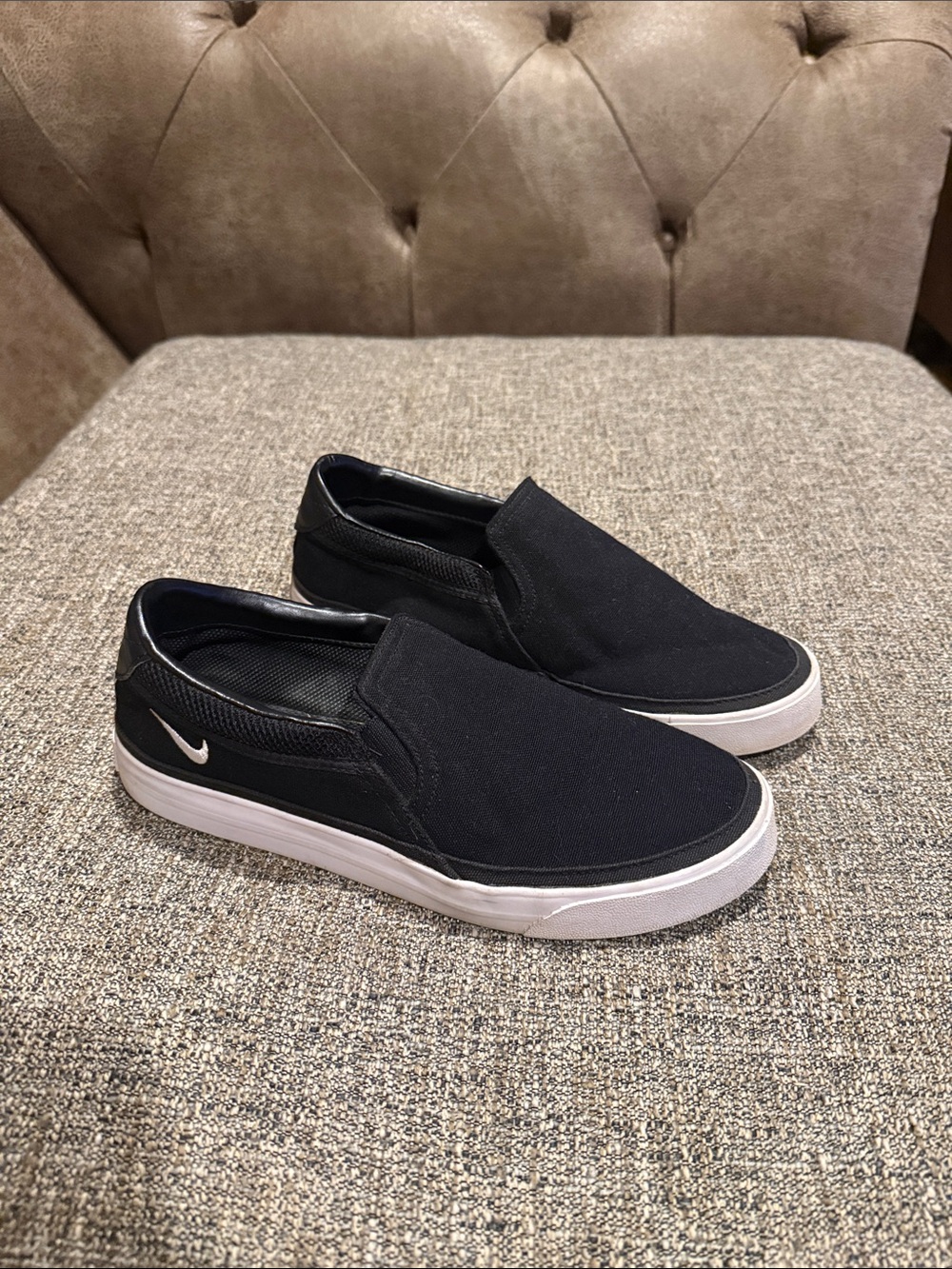 Nike Black Slip-On Canvas Loafers with White Sole
